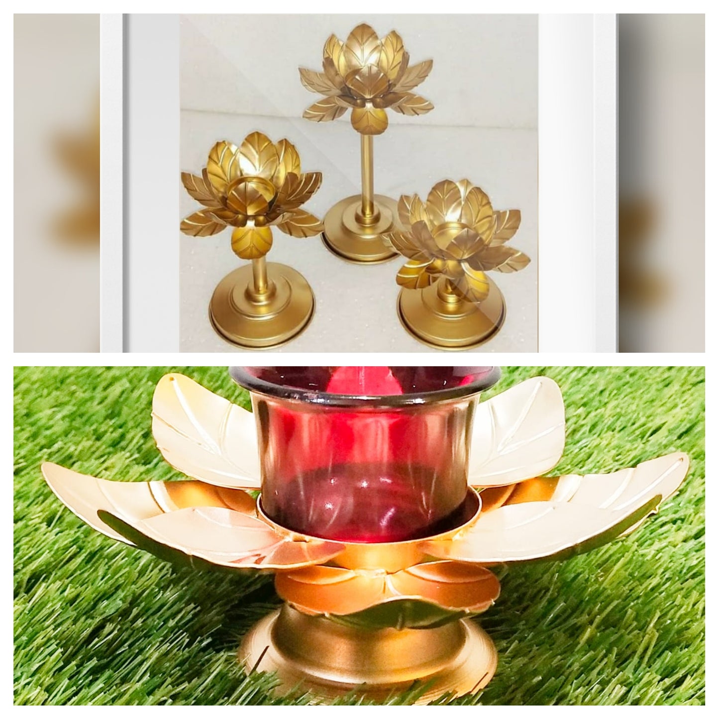 Lotus Stand (Set of 3) and Lotus Diya Combo